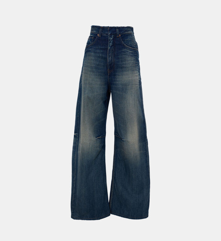 بنطال جينز واسع الساقين بغسل متوسط