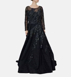 Black Sequin Embellished Long Flared Dress