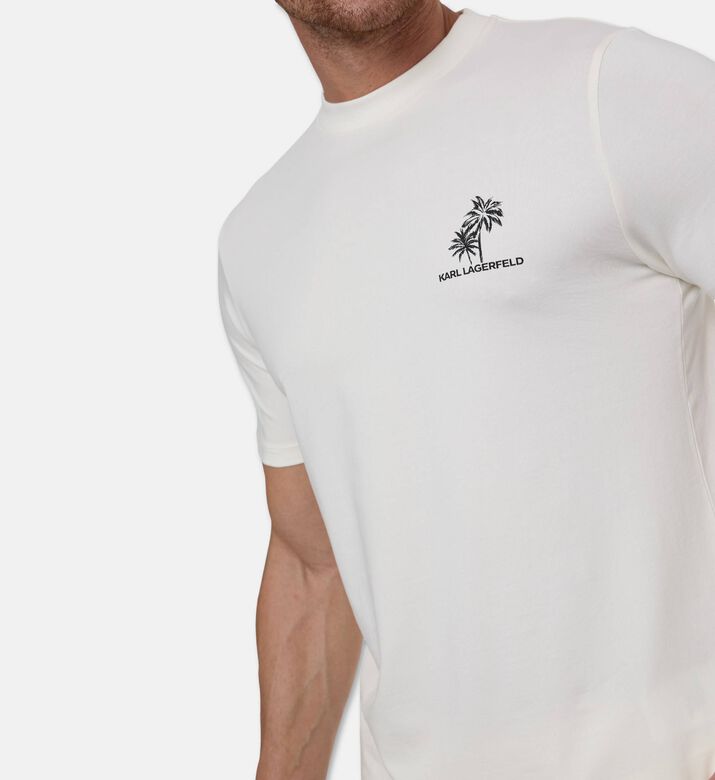 Karl Lagerfeld Jersey Cotton Palm Tree Graphic T-shirt, Champagne, Xl, Model View