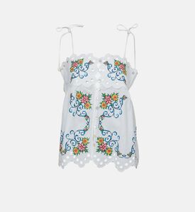 Embroidered Eyelet Tie-shoulder Top