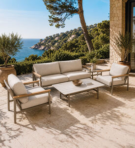 Home Deco and More Teak Arm Aluminum Outdoor Seating Set, Packshot View