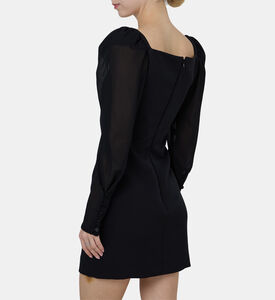 Rhinestone Logo Puffed Sleeve Mini Dress