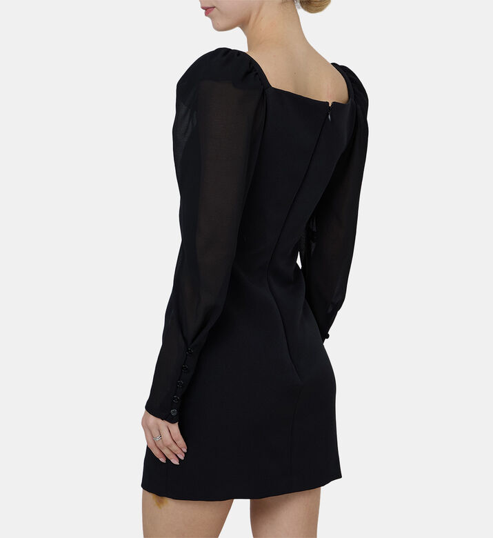 Rhinestone Logo Puffed Sleeve Mini Dress