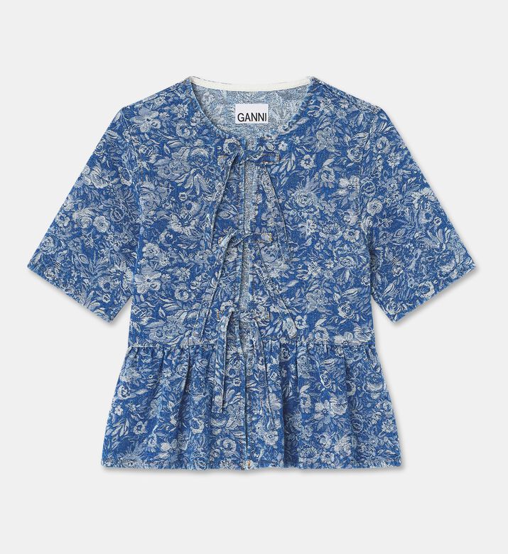 Ganni Floral-embroidery Denim Blouse, Packshot View