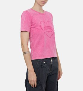 Ganni Cotton Heart-embroidery T-shirt, Model View