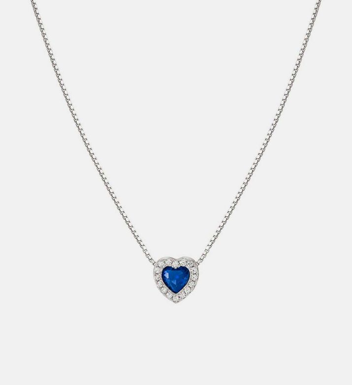 All My Love Blue Heart Cubic Zirconia Silver Necklace