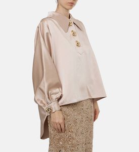 Edward Achour Paris Gathered Sleeve Button-down Blouse, Model View