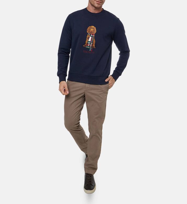 Hackett London Printed Crewneck Long-sleeve Sweater, Blue, Xl, Model View