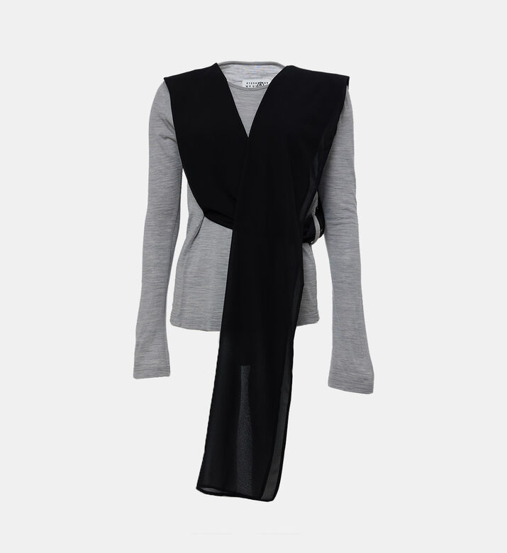 Ribbed Scarf Collar Top