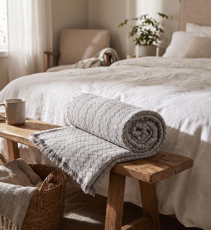 Home Deco and More Julia Herringbone Cotton Throw, Packshot View