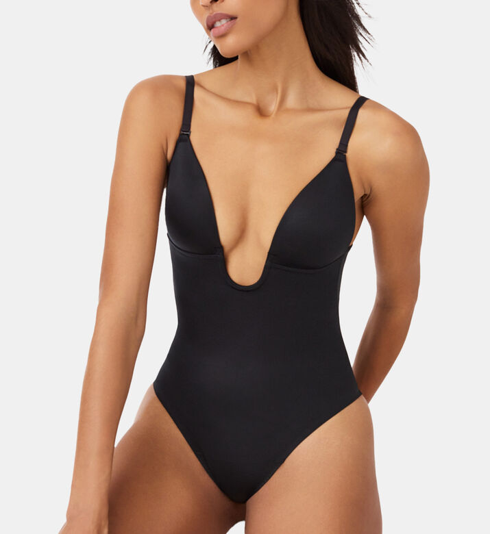 Plunge Low-back Thong Bodysuit