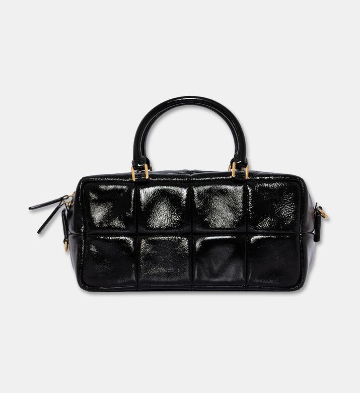Mlouye Grid Leather Quilted Pattern Bag, Black, Packshot View