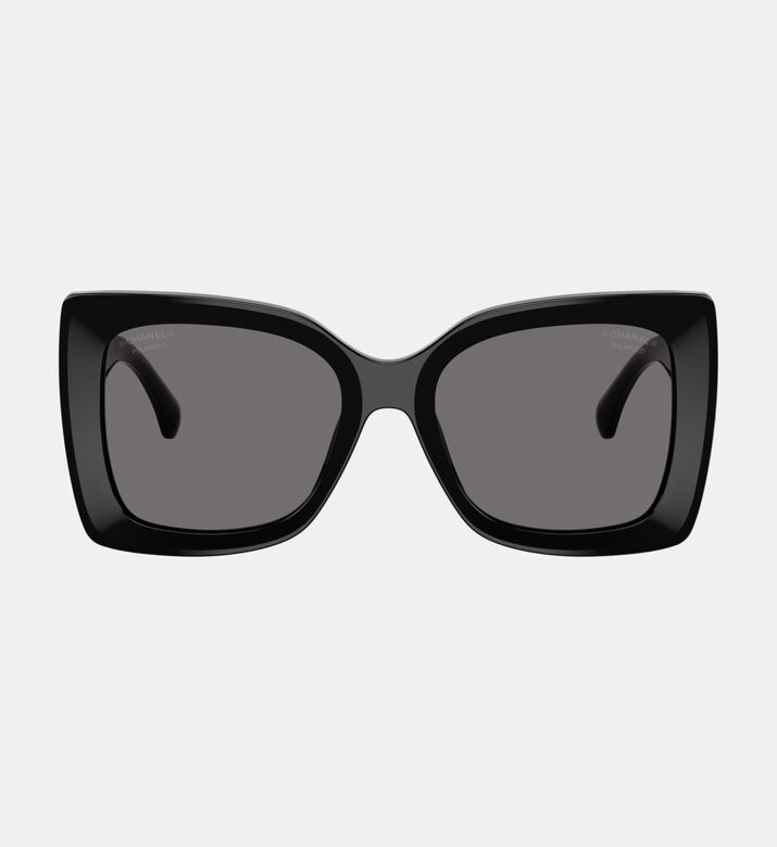 Chanel Acetate Square-shaped Sunglasses, Black, Packshot View