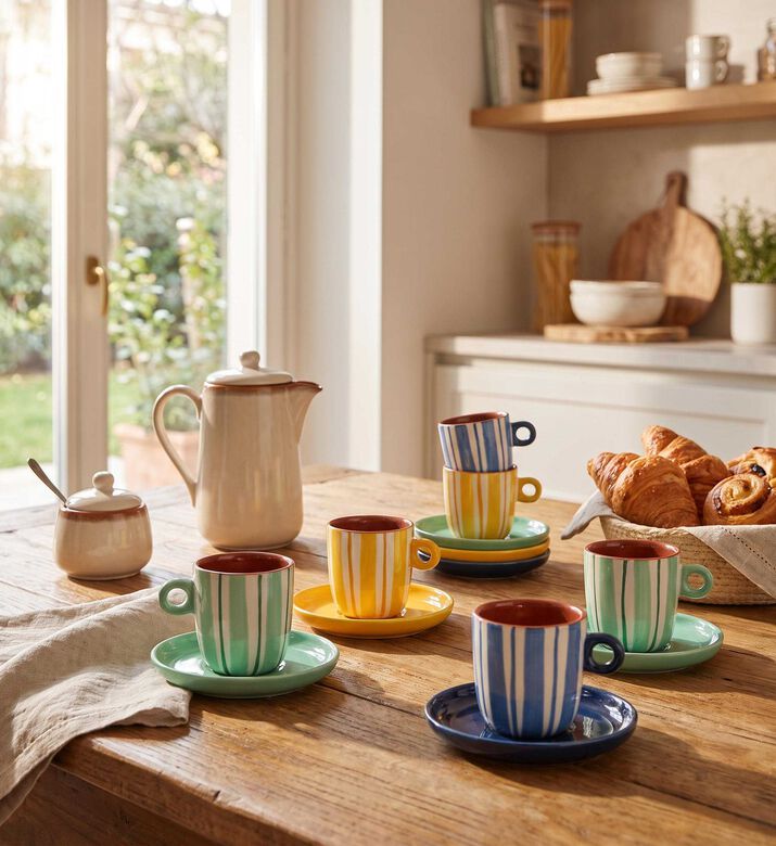 Thun Attimi Stripes 6-piece Coffee Cup Set, Model View