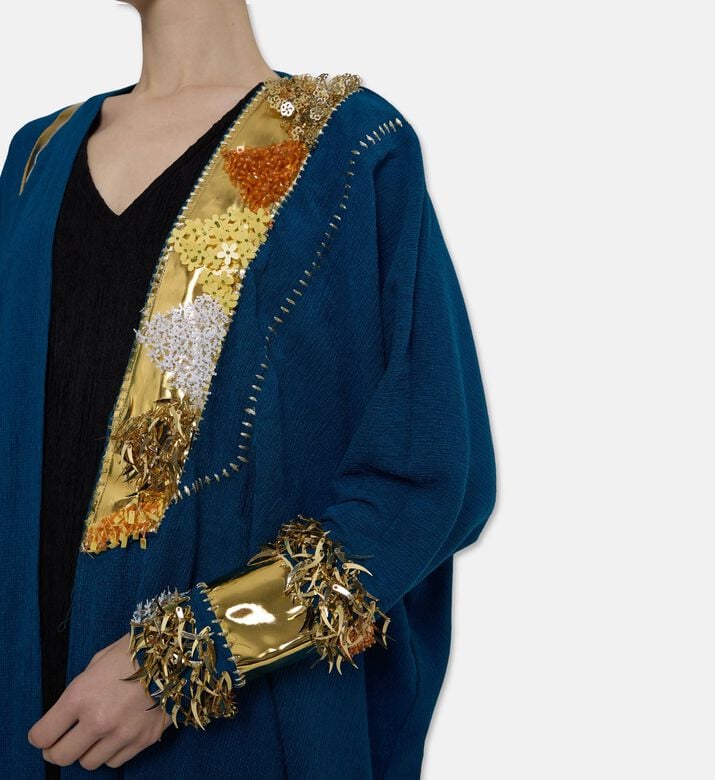 Dalia Al Azem Embellished Metallic Fringed Cuffs Abaya, Model View