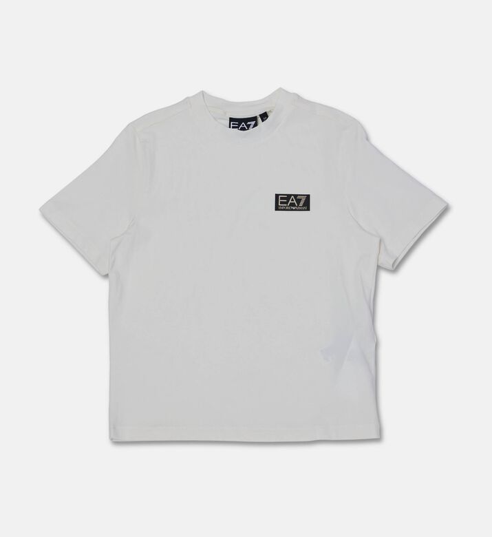 EA7 Cotton Logo-print Crewneck T-shirt, White, 14y, Packshot View