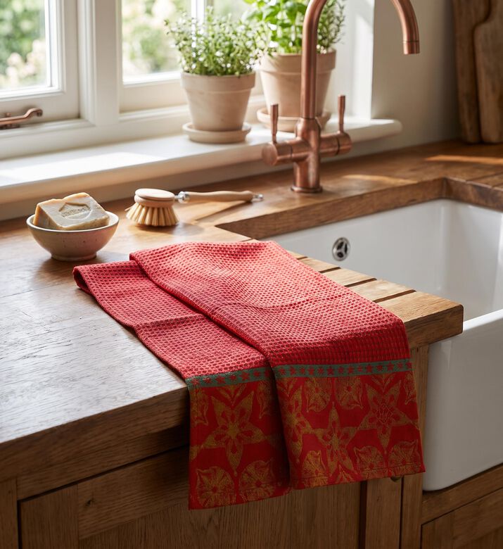 Jacquard Feerie Cotton Hand Towel, Red, Packshot View