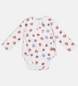 Bobo Choses All-over Colorful Animal Pattern Wrap-style Long-sleeve Bodysuit, Packshot View