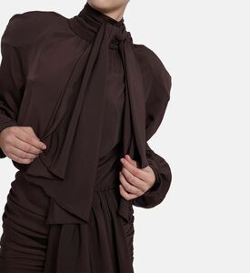 Rowen Rose Bowed Collar Ruched Mini Dress, Model View