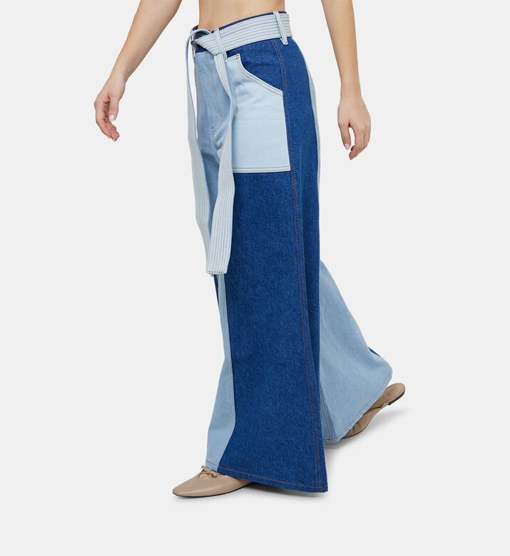 بنطال دنيم برقعة برباط خصر