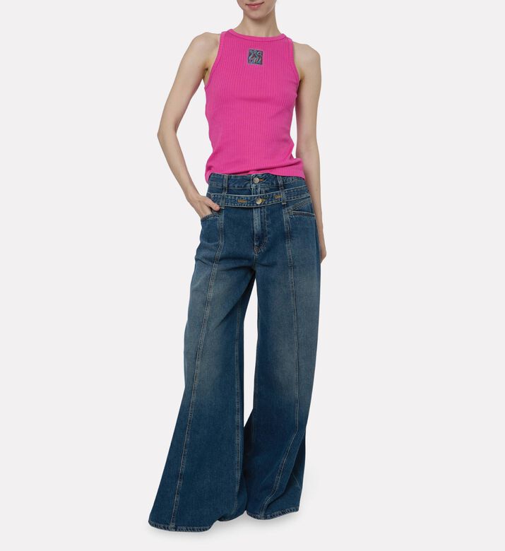 Closed Double-waistband Wide-leg Jeans, Dark-blue, 26, Model View