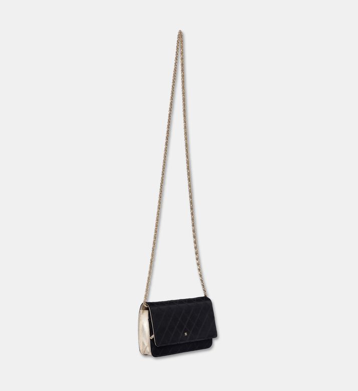 Chanel Classic Diamond Quilt Satin Leather Wallet On Chain, Packshot View