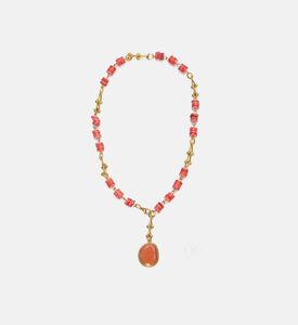 سلسال بحجر القمر مطلي بذهب مرجاني