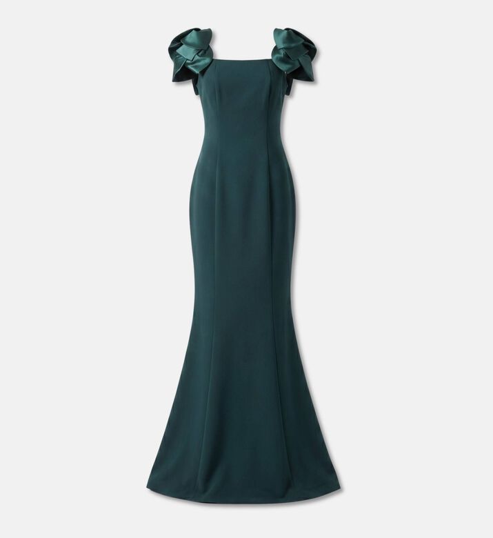 Savanna Leaf Appliqu&eacute; Off-shoulder Gown, Green, Xl, Packshot View