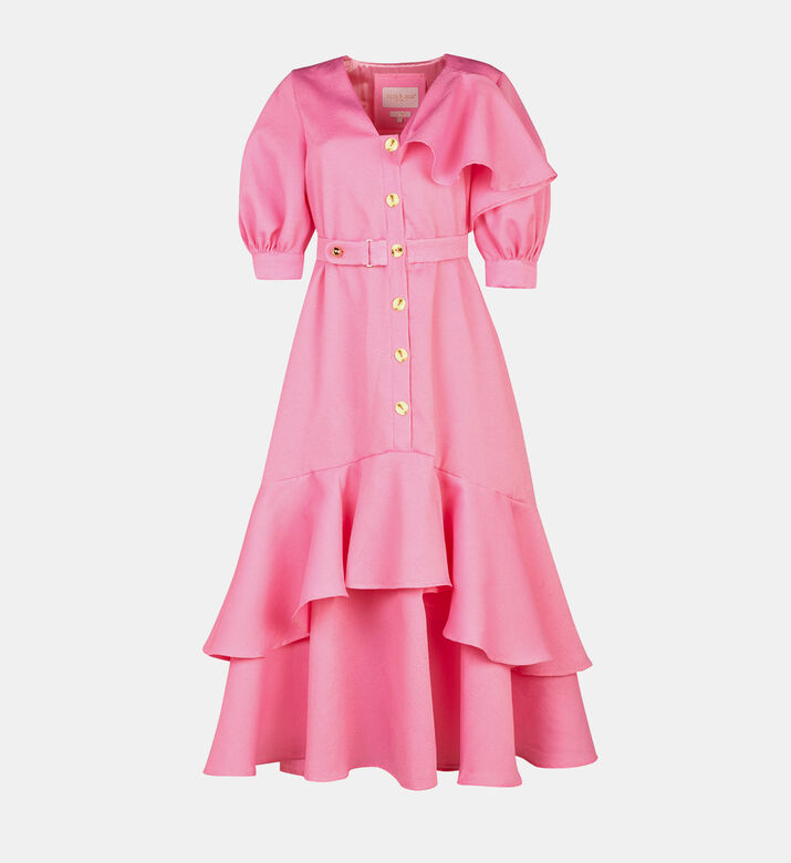 Ruffle Shoulder Midi Dress