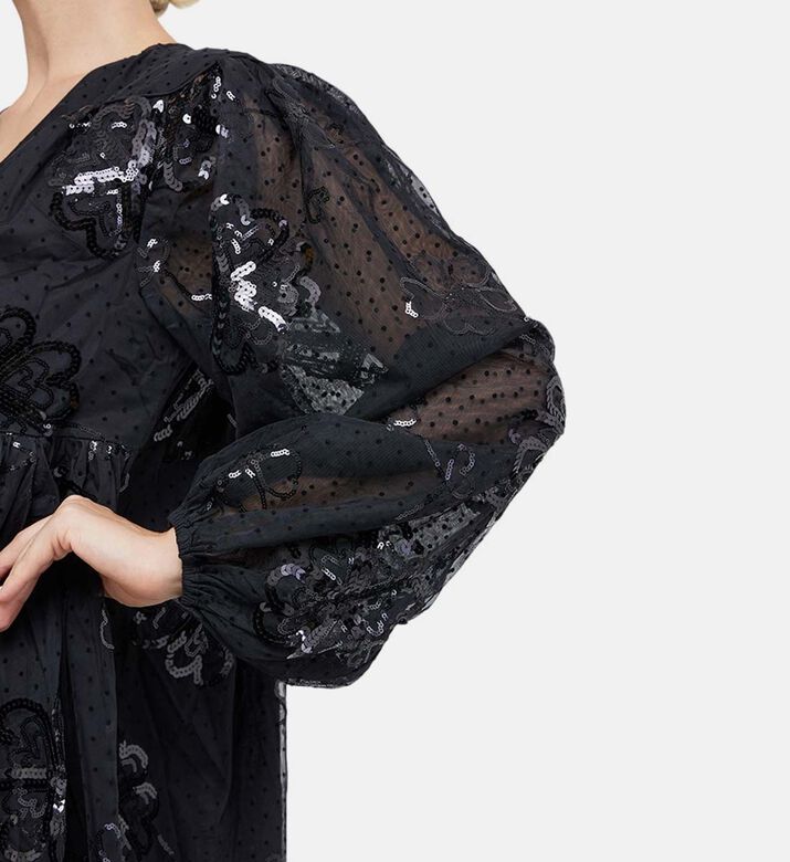 Tulle Floral-embroidery Maxi Dress