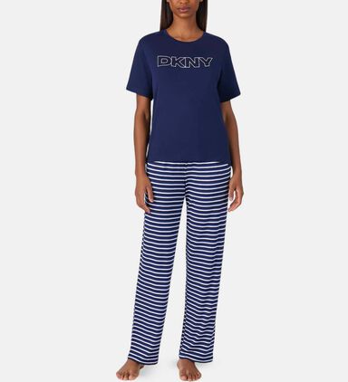 Short-sleeve Top Striped Pant Pajama Set
