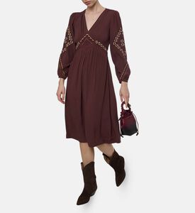 Ba and Sh Tanny Geometric Embroidery Long-sleeve Midi Dress, Model View