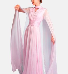 Michael Cinco Silk High Neck Sleeveless Flared Dress, Light-pink, S, Model View