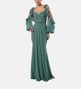 Teal Rushed Off-shoulder Gown Teal Rushed Off-shoulder Gown