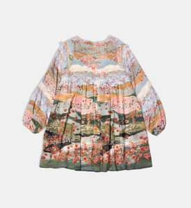 فستان مزين بتفاصيل مكشكشة بطبعة غرافيك