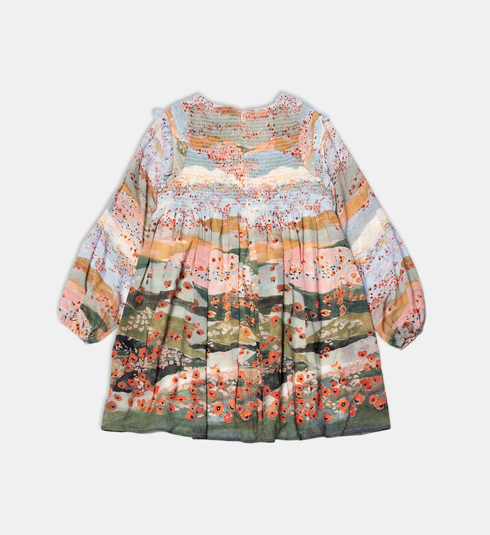 فستان مزين بتفاصيل مكشكشة بطبعة غرافيك