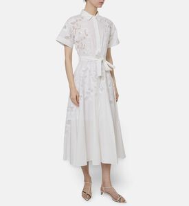 Beatrice B Embroidered Short-sleeve Midi Dress, Model View