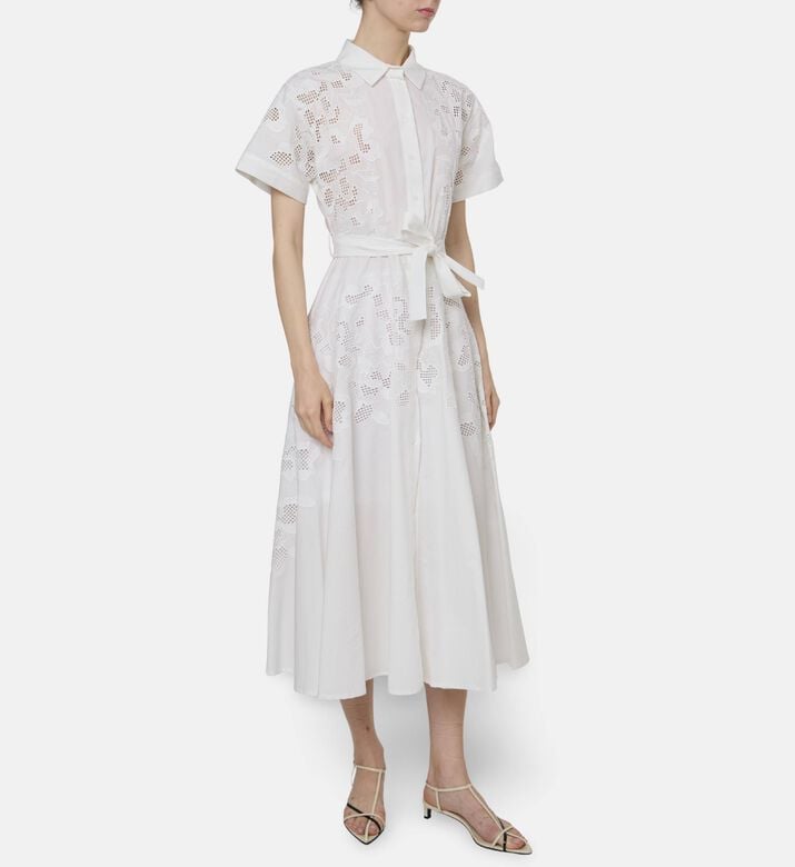 Beatrice B Embroidered Short-sleeve Midi Dress, Model View