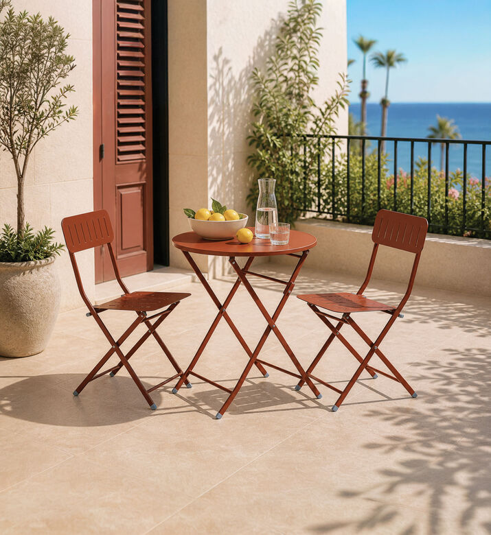 Home Deco and More Pipa Table Chairs Bistro Set, Brick, Packshot View
