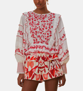 Floral-embroidery Loose-fit Top