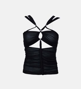 بلوزة ريفون حريرية مجمعة بأشرطة