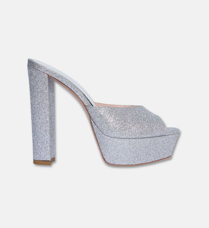 Gedebe Jery Glitter Open-toe Chunky Block Heel, Silver, Eu-41, Packshot View