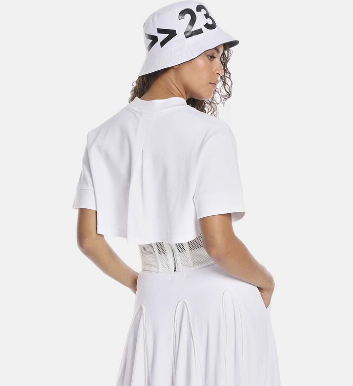 تيشيرت كورسيه شبكي بطيات عند الصدر