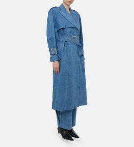 Rowen Rose Buckled Waist Denim Trench Coat, Model View