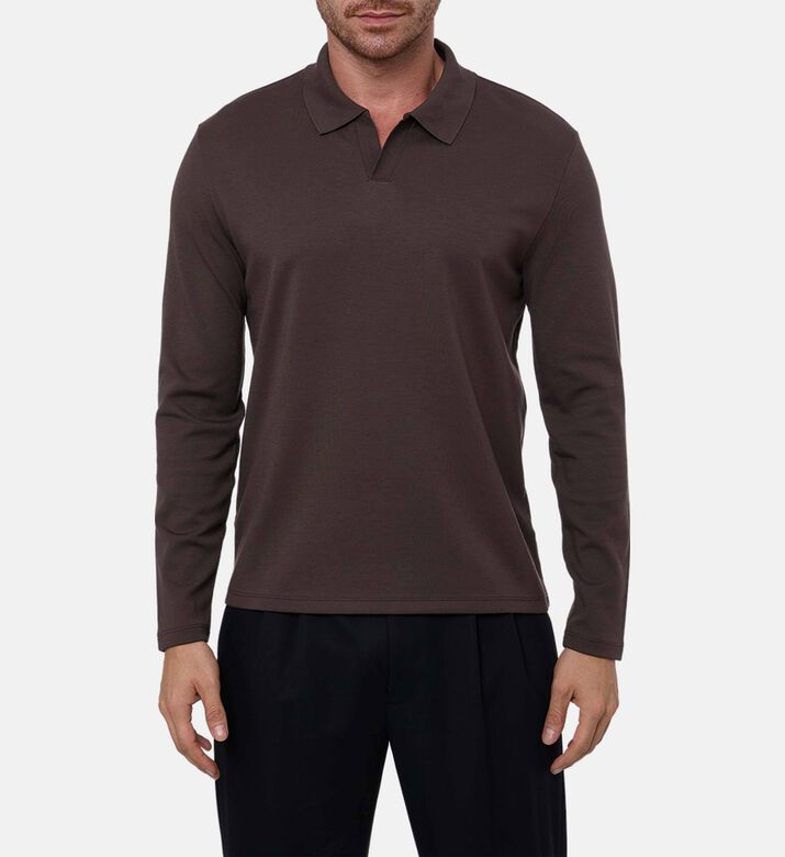 Vince Long-sleeve Polo Shirt, Dark-brown, Xl, Model View