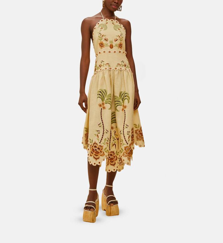 Delicate Forest Richelieu Floral-embroidery Midi Dress