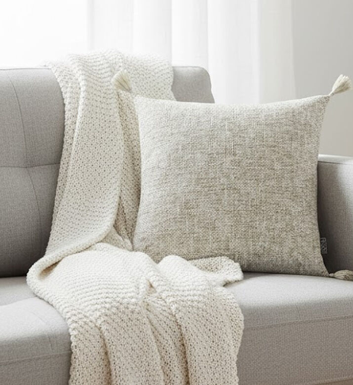 Home Deco and More Carpi Tassel Textured Cushion, Natural, Packshot View