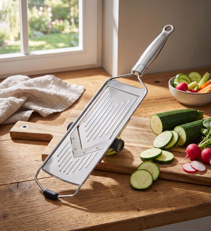 Rosle Stainless Steel Handle Adjustable V-slicer, Model View