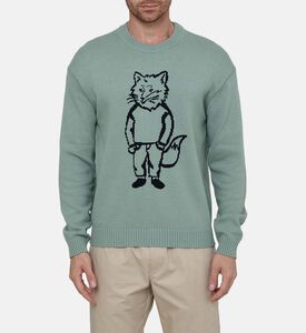 كنزة محبوكة بتقنية إنتارسيا بتصميم ثعلب مرتد ملابس