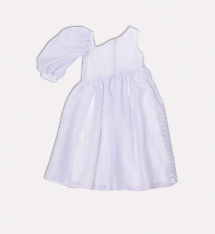 فستان غير متماثل مزين بتطريزات أزهار